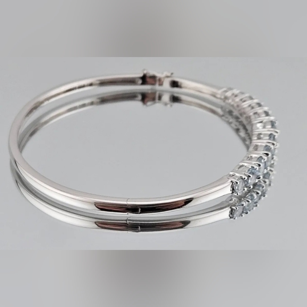Vintage Aquamarine Sterling Silver Bangle Bracelet Size 7 - Picture 3 of 11